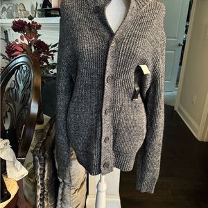 Banana Republic Gray Cardigan Sweater with Zipper and Mock Neck